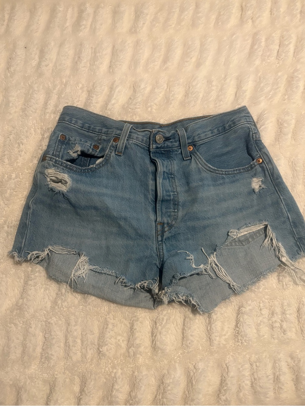 Levi's Light Blue Distressed Denim Cutoff Shorts